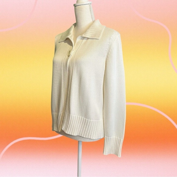 Talbot’s Cream Made in Italy Cotton-Blend Single-Button Collared Cardigan Size M - Picture 5 of 14